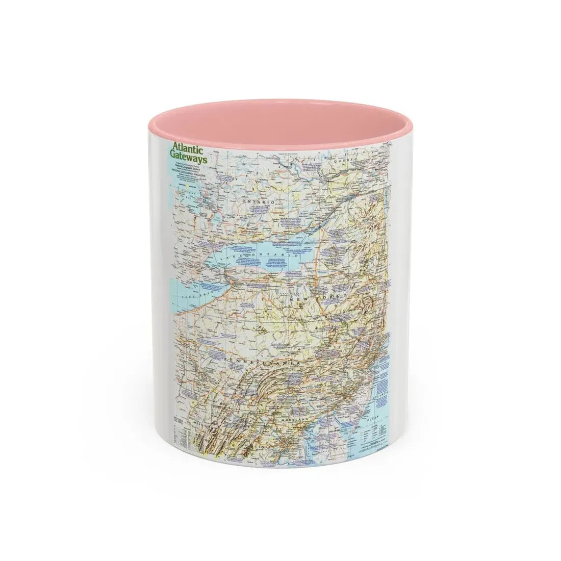USA - Atlantic Gateways 1 (1983) (Map) Accent Coffee Mug 11oz Pink - Go Mug Yourself