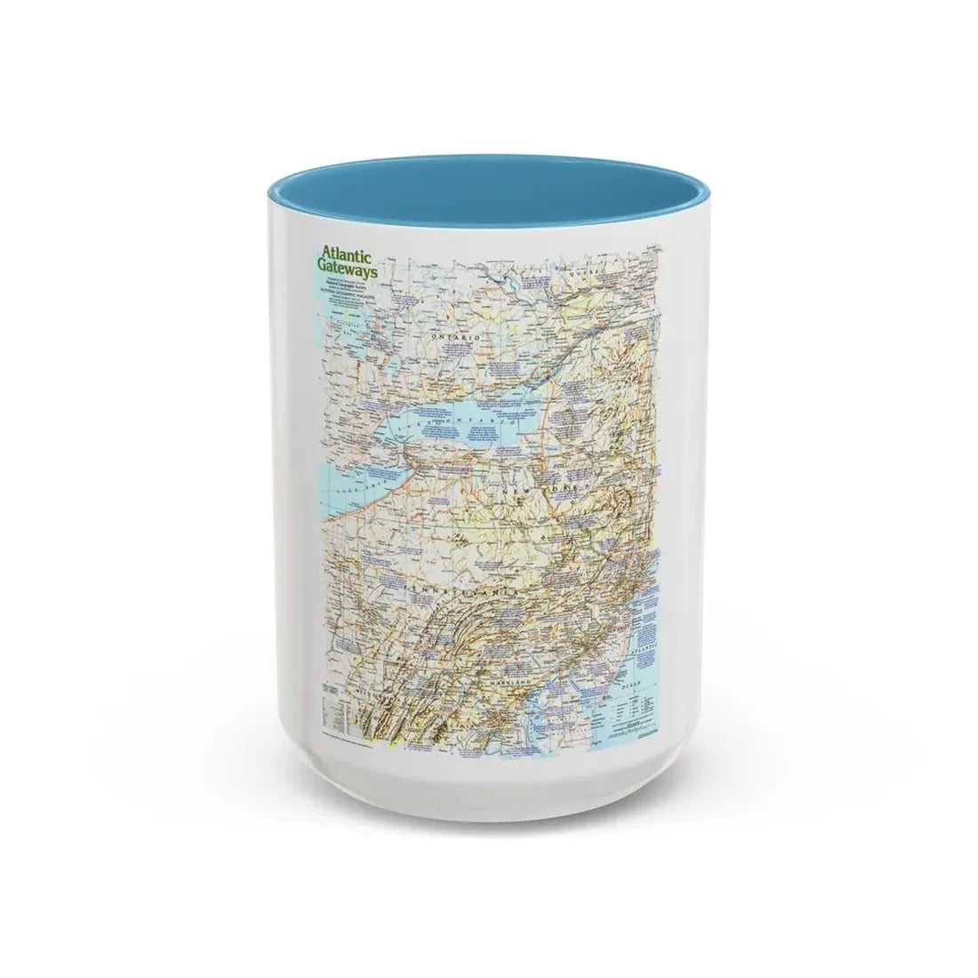 USA - Atlantic Gateways 1 (1983) (Map) Accent Coffee Mug 15oz Light Blue - Go Mug Yourself