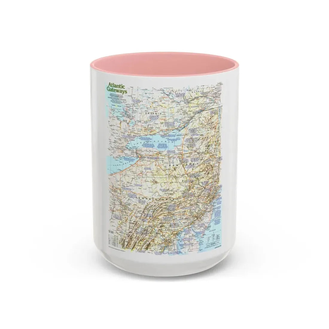 USA - Atlantic Gateways 1 (1983) (Map) Accent Coffee Mug 15oz Pink - Go Mug Yourself