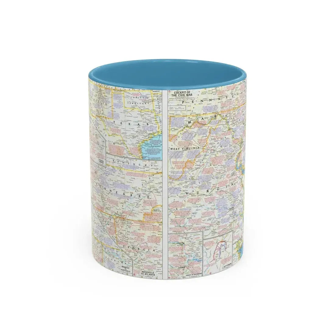 USA - Battlefields of the Civil War 2 (1961) (Map) Accent Coffee Mug 11oz Light Blue - Go Mug Yourself