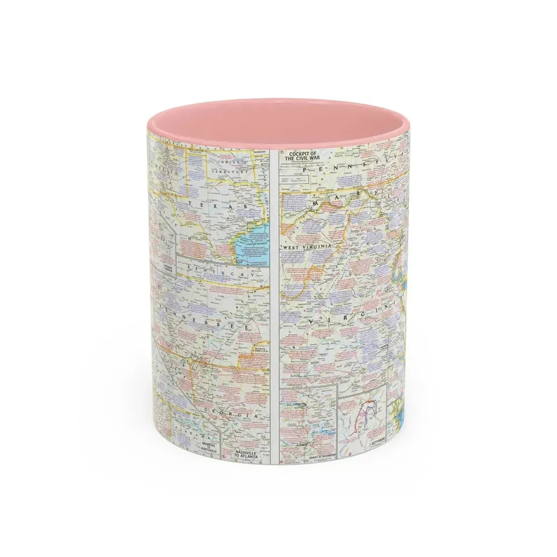 USA - Battlefields of the Civil War 2 (1961) (Map) Accent Coffee Mug 11oz Pink - Go Mug Yourself