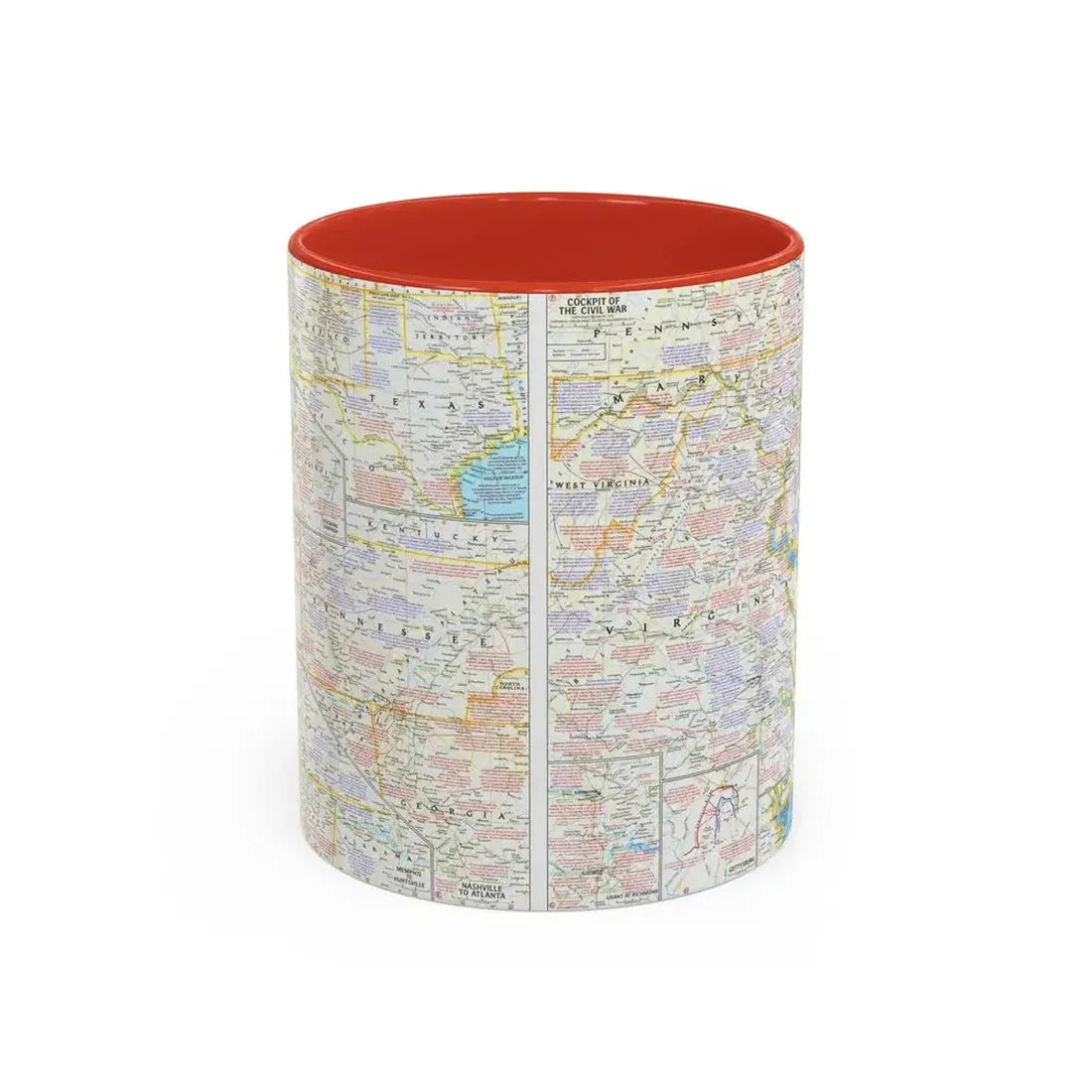 USA - Battlefields of the Civil War 2 (1961) (Map) Accent Coffee Mug 11oz Red - Go Mug Yourself