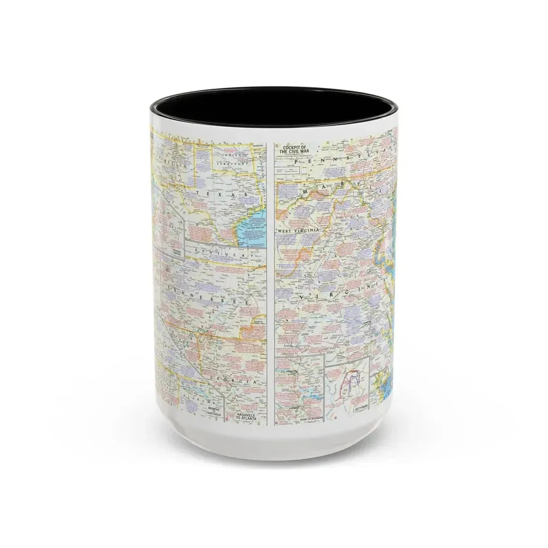 USA - Battlefields of the Civil War 2 (1961) (Map) Accent Coffee Mug 15oz Black - Go Mug Yourself