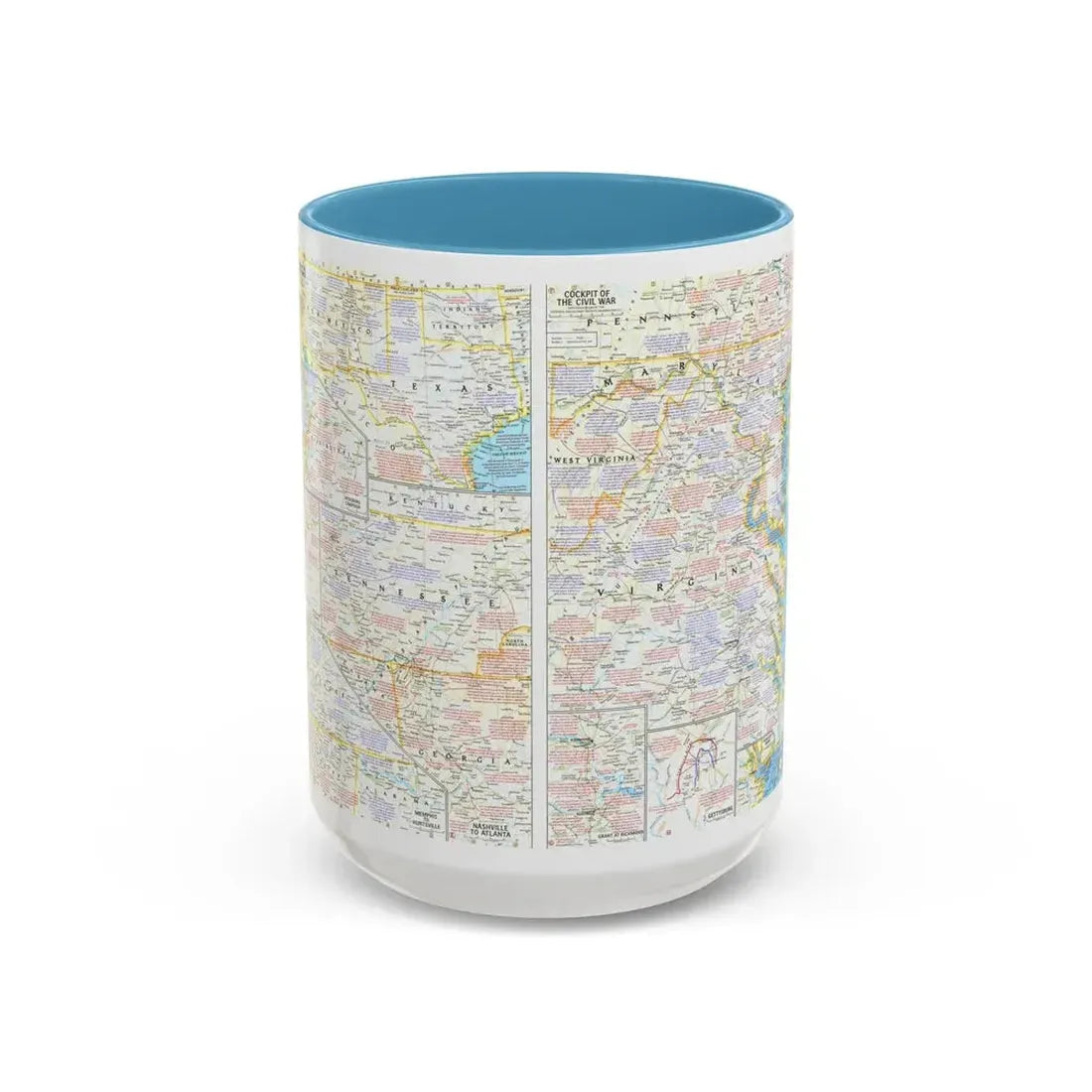 USA - Battlefields of the Civil War 2 (1961) (Map) Accent Coffee Mug 15oz Light Blue - Go Mug Yourself