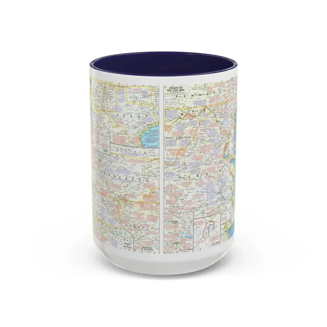 USA - Battlefields of the Civil War 2 (1961) (Map) Accent Coffee Mug 15oz Navy - Go Mug Yourself