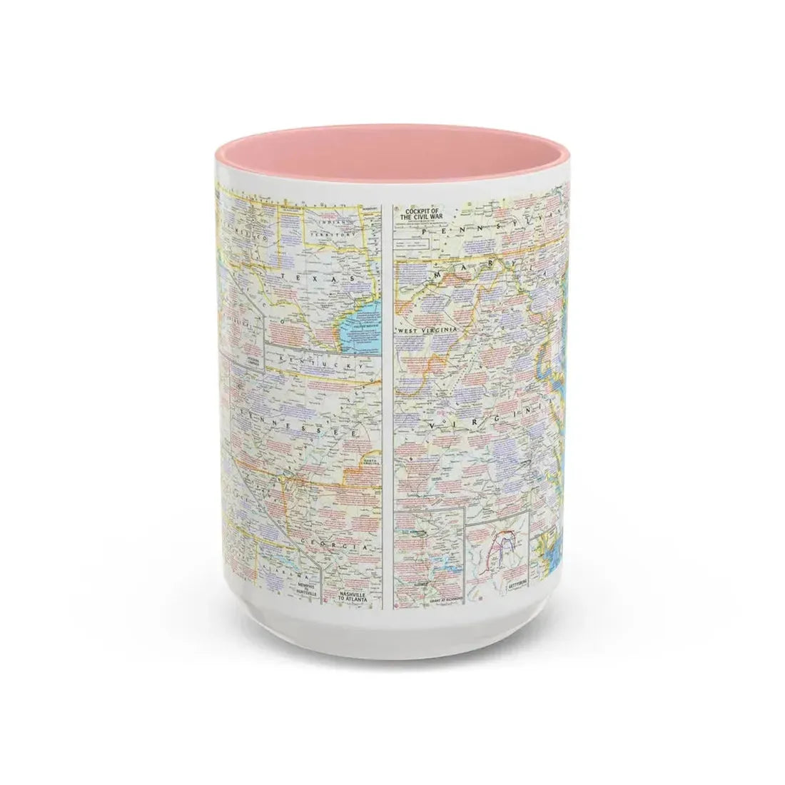 USA - Battlefields of the Civil War 2 (1961) (Map) Accent Coffee Mug 15oz Pink - Go Mug Yourself