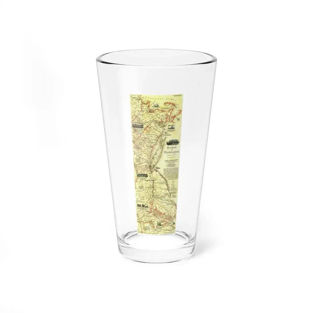 USA - Boston to Washington (1830) (Map) Pint Glass 16oz 16oz - Go Mug Yourself