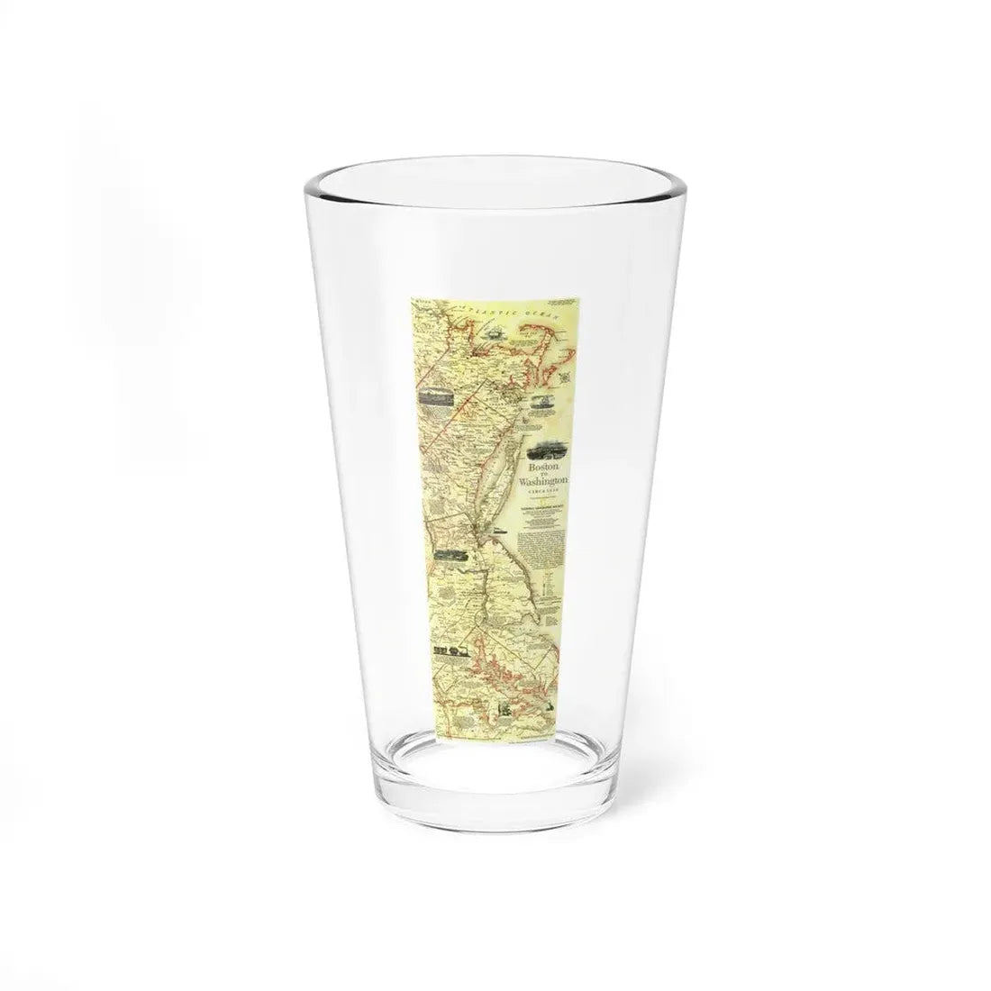 USA - Boston to Washington (1830) (Map) Pint Glass 16oz 16oz - Go Mug Yourself