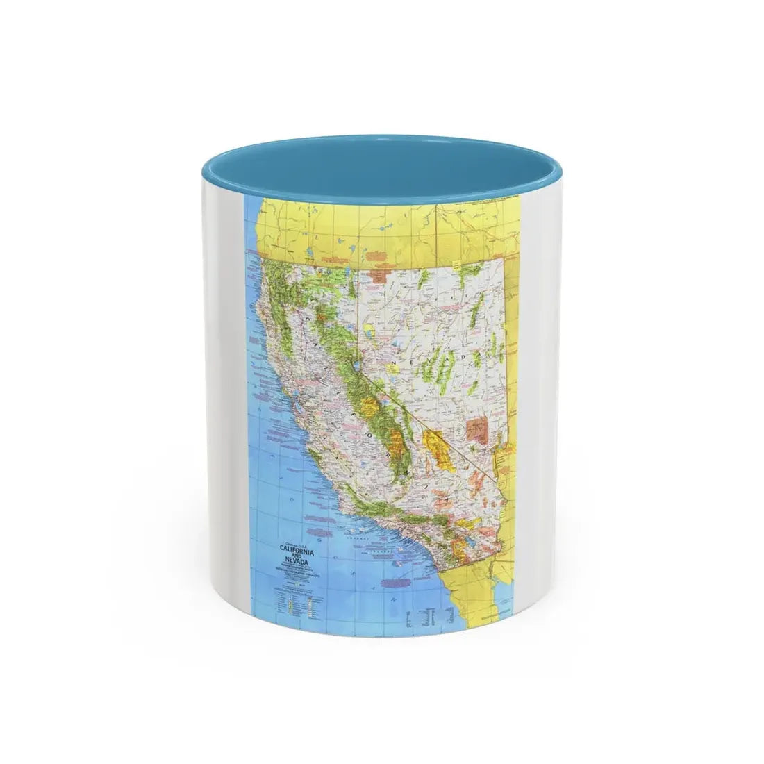 USA - California and Nevada 1 (1974) (Map) Accent Coffee Mug 11oz Light Blue - Go Mug Yourself