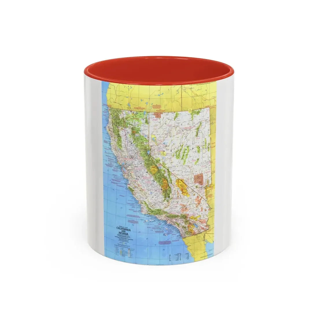 USA - California and Nevada 1 (1974) (Map) Accent Coffee Mug 11oz Red - Go Mug Yourself