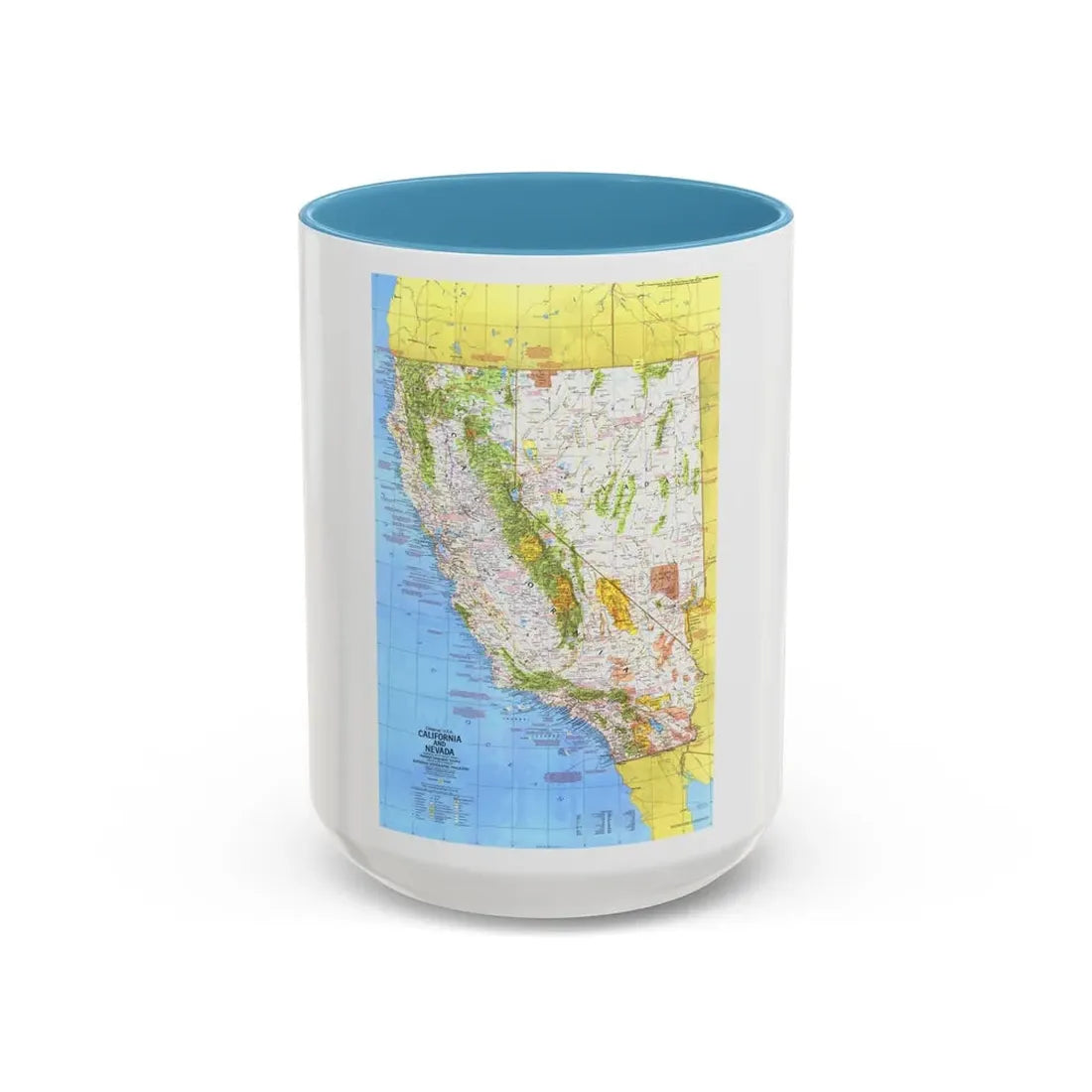 USA - California and Nevada 1 (1974) (Map) Accent Coffee Mug 15oz Light Blue - Go Mug Yourself