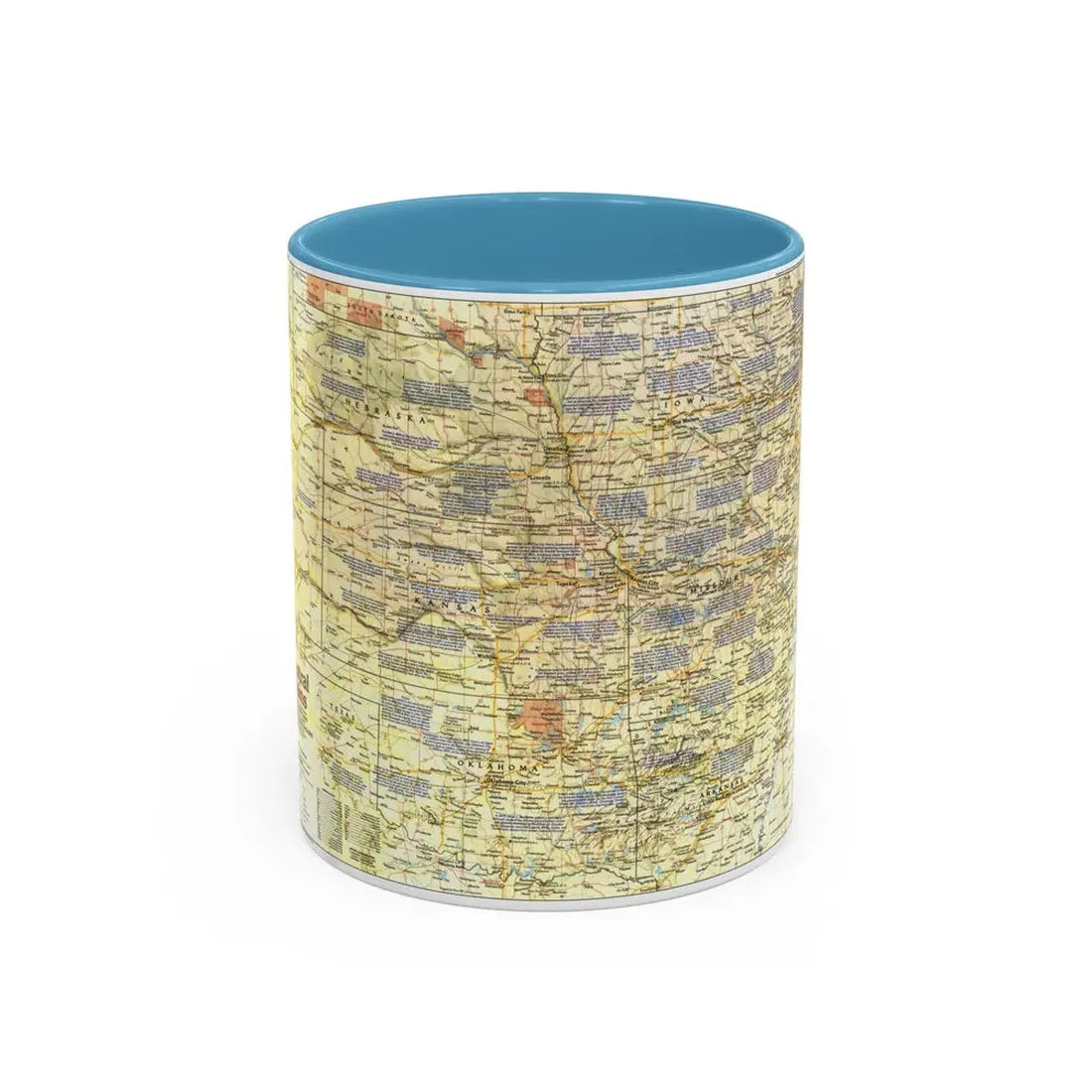 USA - Central Plains 1 (1985) (Map) Accent Coffee Mug 11oz Light Blue - Go Mug Yourself