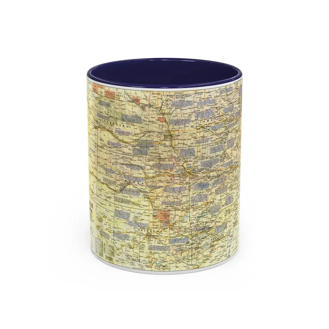 USA - Central Plains 1 (1985) (Map) Accent Coffee Mug 11oz Navy - Go Mug Yourself