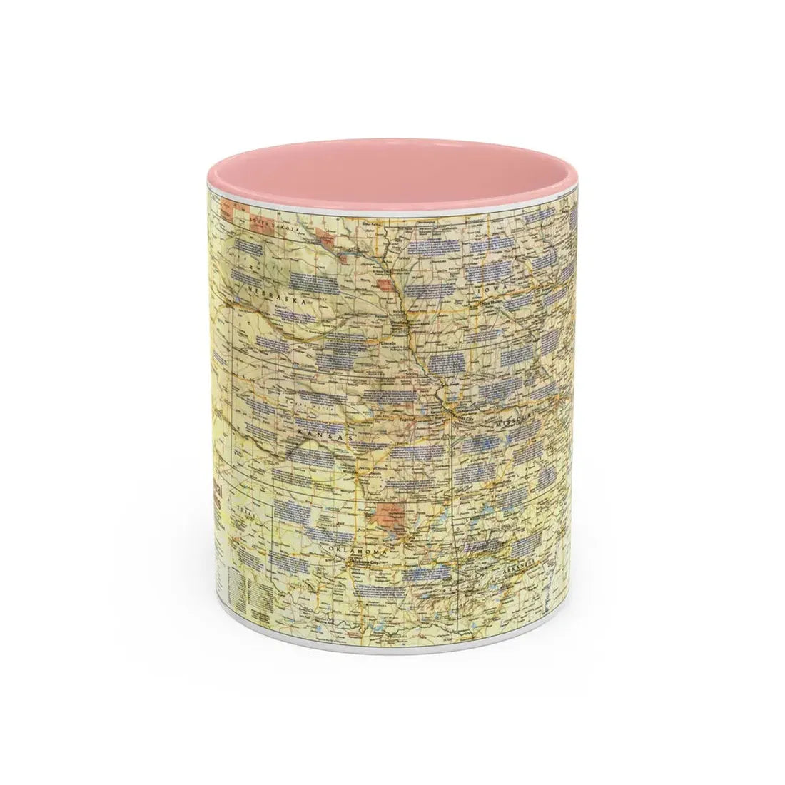 USA - Central Plains 1 (1985) (Map) Accent Coffee Mug 11oz Pink - Go Mug Yourself