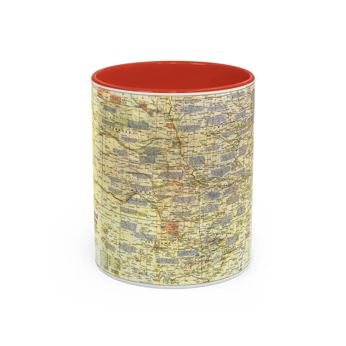 USA - Central Plains 1 (1985) (Map) Accent Coffee Mug 11oz Red - Go Mug Yourself