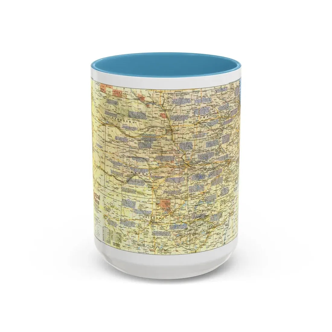 USA - Central Plains 1 (1985) (Map) Accent Coffee Mug 15oz Light Blue - Go Mug Yourself