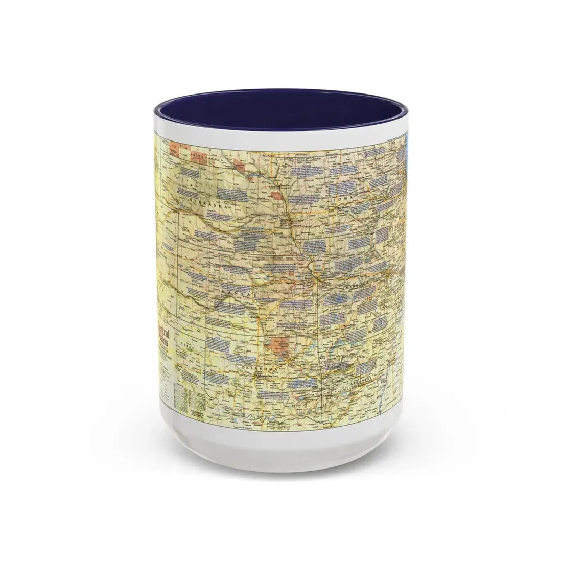 USA - Central Plains 1 (1985) (Map) Accent Coffee Mug 15oz Navy - Go Mug Yourself
