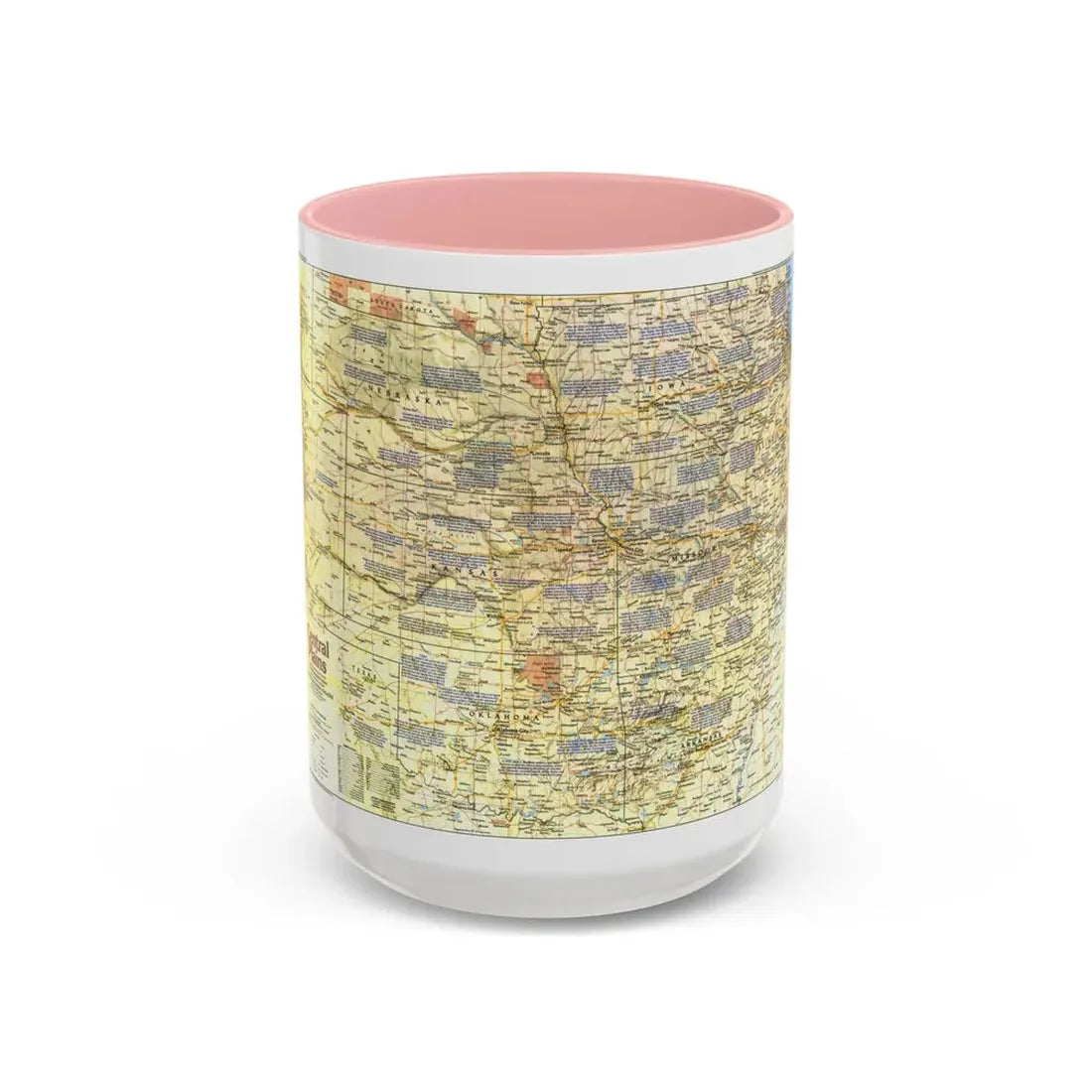 USA - Central Plains 1 (1985) (Map) Accent Coffee Mug 15oz Pink - Go Mug Yourself