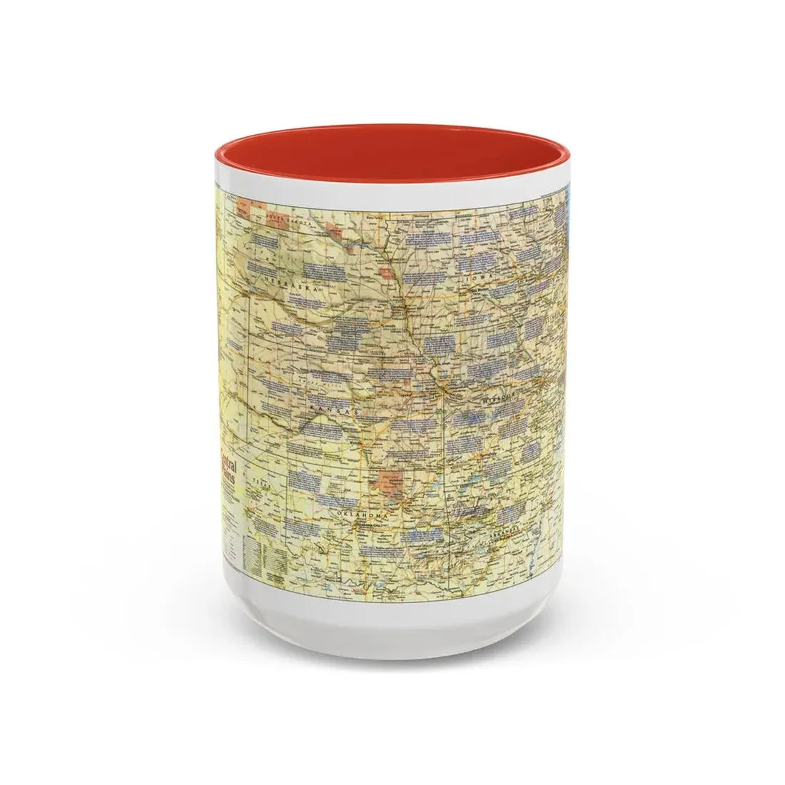 USA - Central Plains 1 (1985) (Map) Accent Coffee Mug 15oz Red - Go Mug Yourself