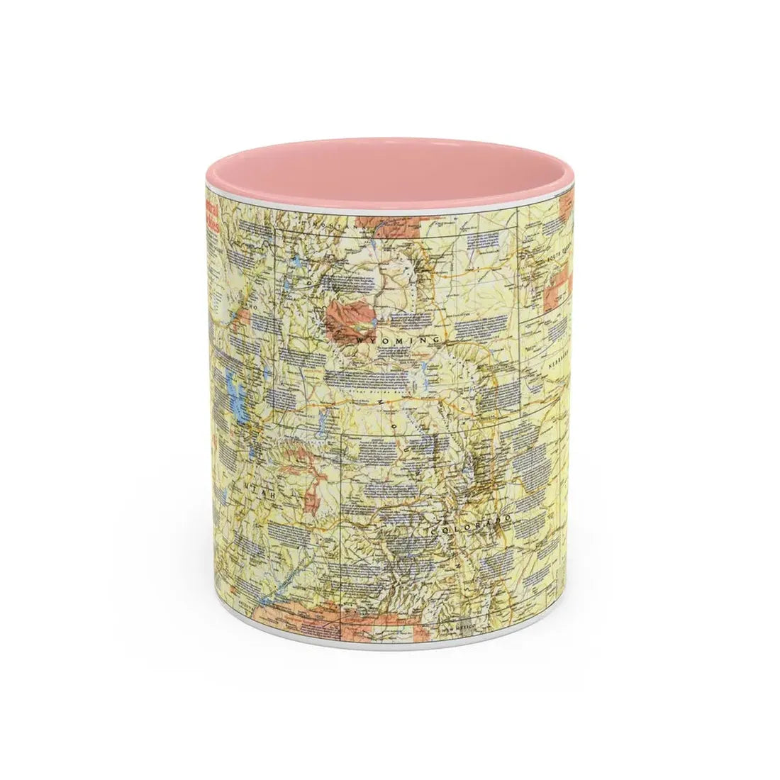 USA - Central Rockies 1 (1984) (Map) Accent Coffee Mug 11oz Pink - Go Mug Yourself