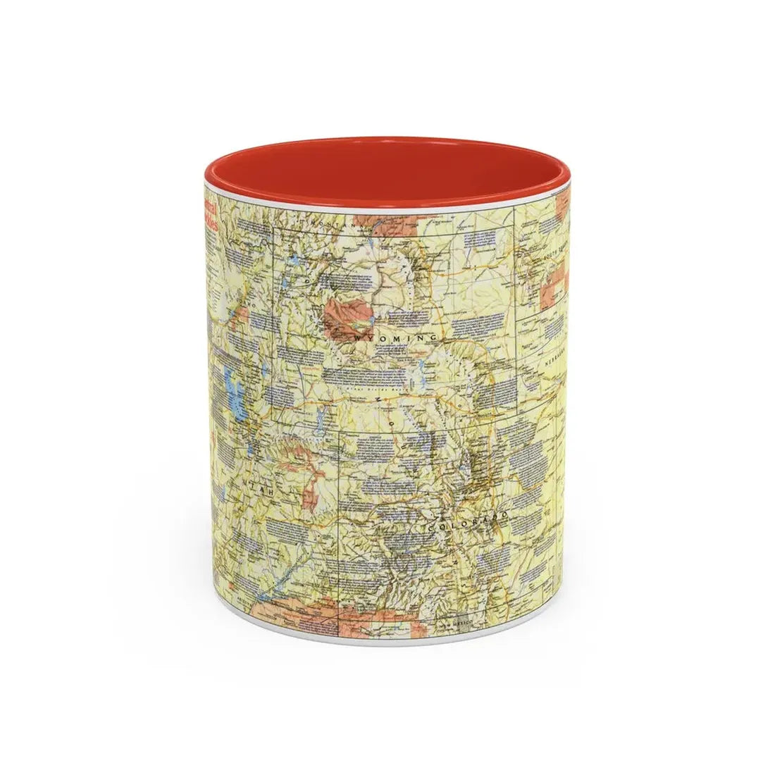 USA - Central Rockies 1 (1984) (Map) Accent Coffee Mug 11oz Red - Go Mug Yourself