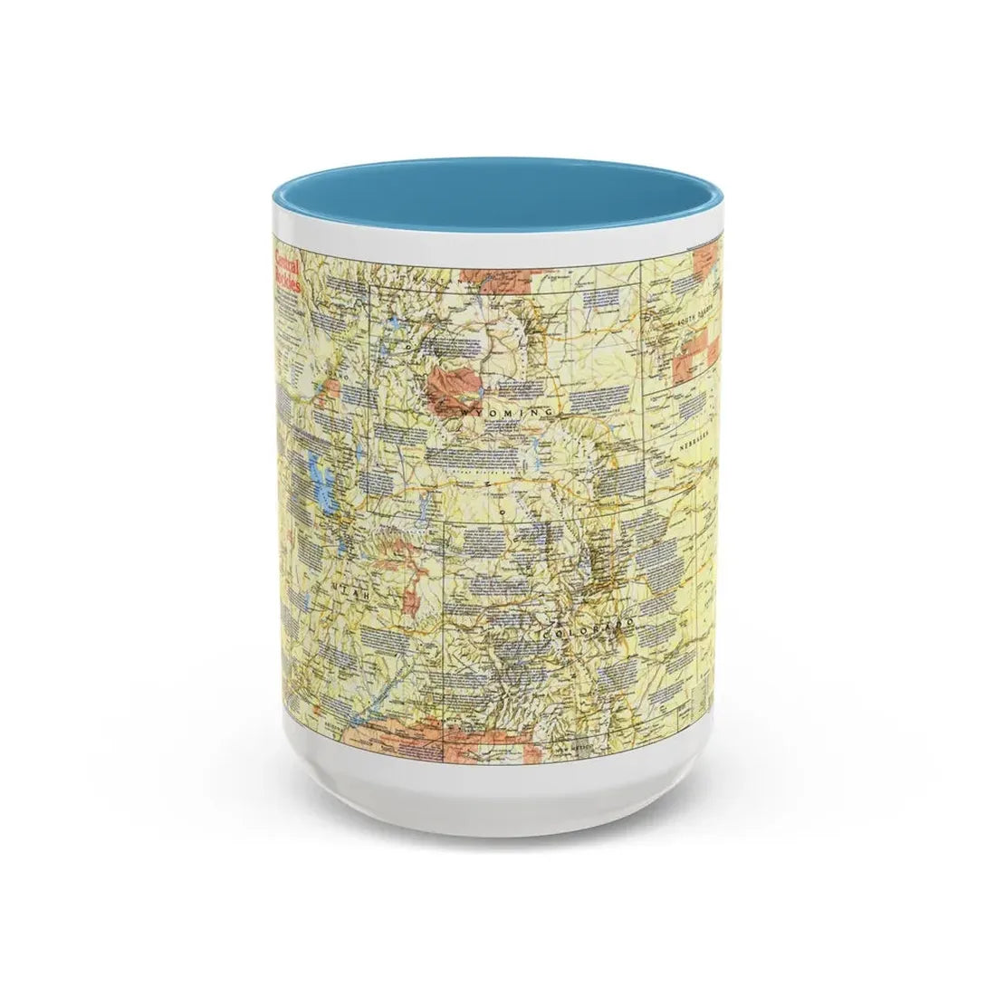 USA - Central Rockies 1 (1984) (Map) Accent Coffee Mug 15oz Light Blue - Go Mug Yourself