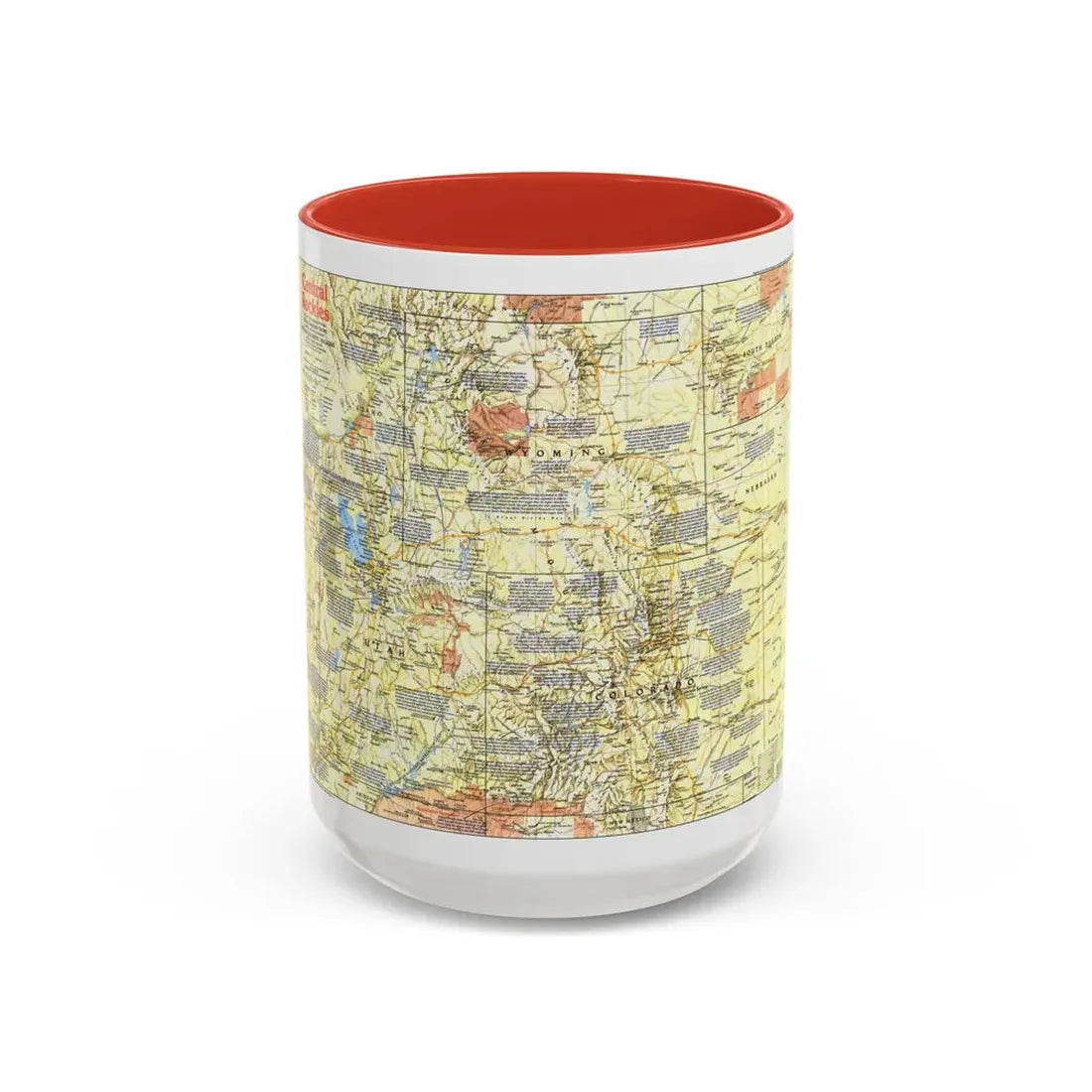 USA - Central Rockies 1 (1984) (Map) Accent Coffee Mug 15oz Red - Go Mug Yourself