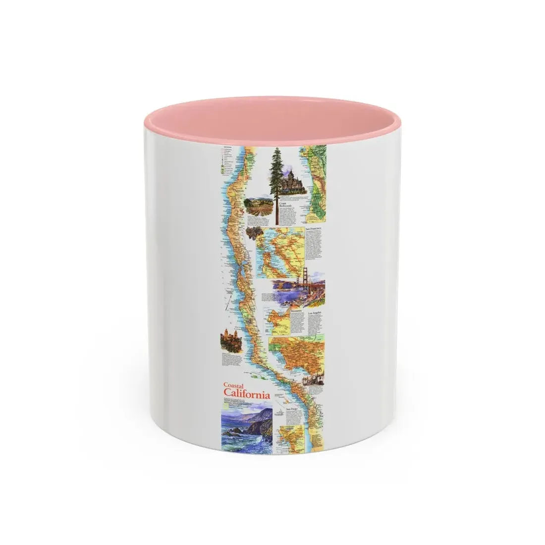 USA - Coastal California (1993) (Map) Accent Coffee Mug 11oz Pink - Go Mug Yourself
