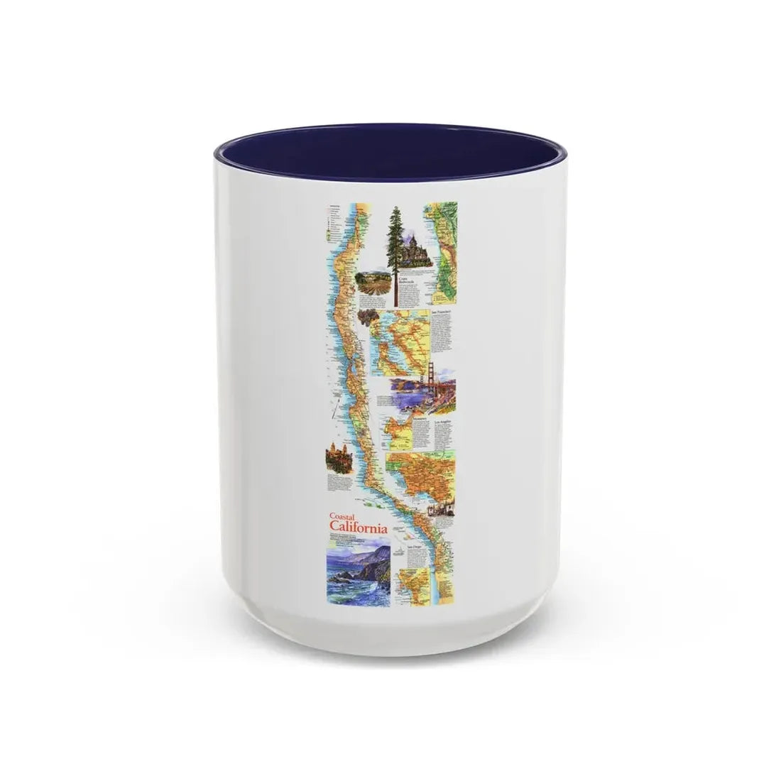 USA - Coastal California (1993) (Map) Accent Coffee Mug 15oz Navy - Go Mug Yourself