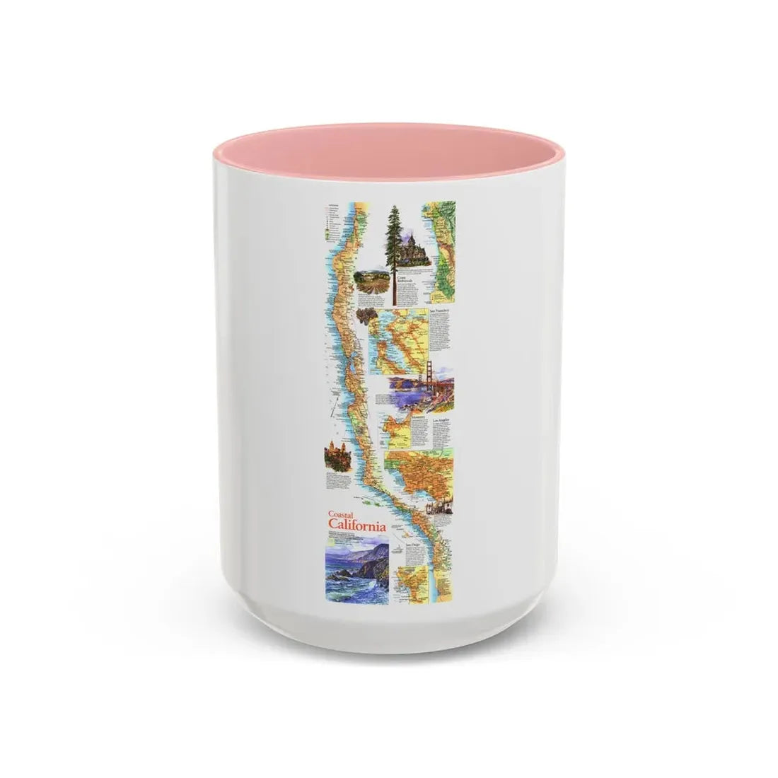 USA - Coastal California (1993) (Map) Accent Coffee Mug 15oz Pink - Go Mug Yourself