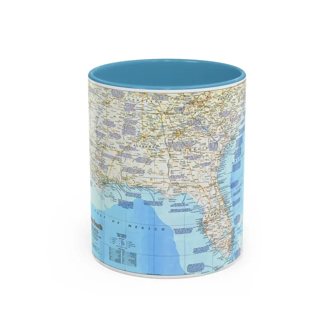 USA - Deep South 1 (1983) (Map) Accent Coffee Mug 11oz Light Blue - Go Mug Yourself