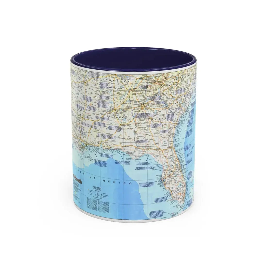 USA - Deep South 1 (1983) (Map) Accent Coffee Mug 11oz Navy - Go Mug Yourself