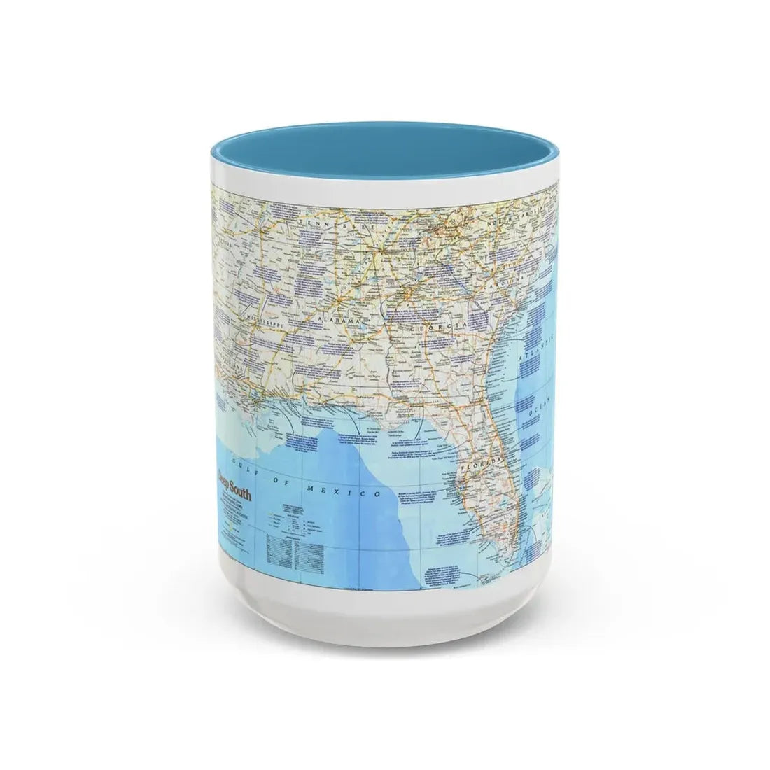 USA - Deep South 1 (1983) (Map) Accent Coffee Mug 15oz Light Blue - Go Mug Yourself