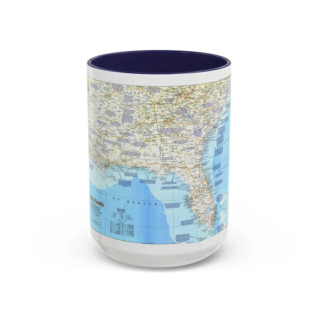 USA - Deep South 1 (1983) (Map) Accent Coffee Mug 15oz Navy - Go Mug Yourself