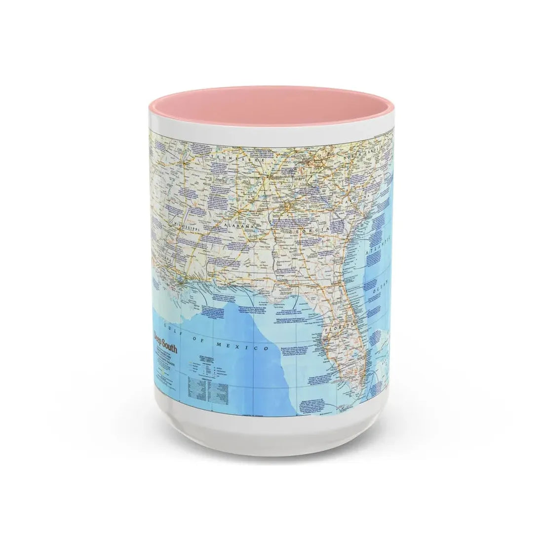USA - Deep South 1 (1983) (Map) Accent Coffee Mug 15oz Pink - Go Mug Yourself