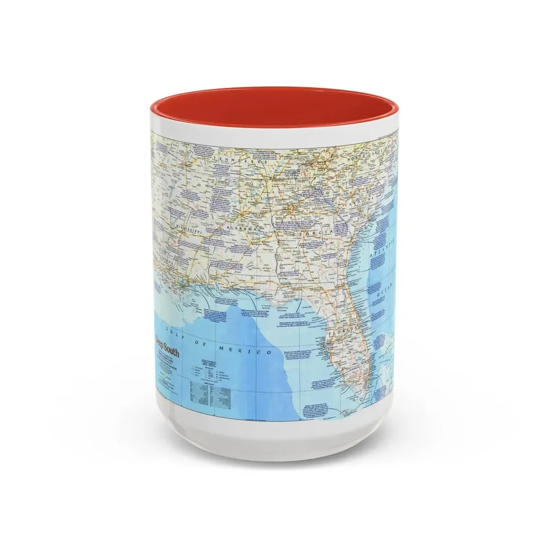 USA - Deep South 1 (1983) (Map) Accent Coffee Mug 15oz Red - Go Mug Yourself