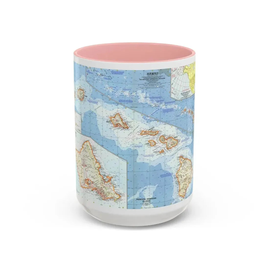 USA - Hawaii (1960) (Map) Accent Coffee Mug 15oz Pink - Go Mug Yourself