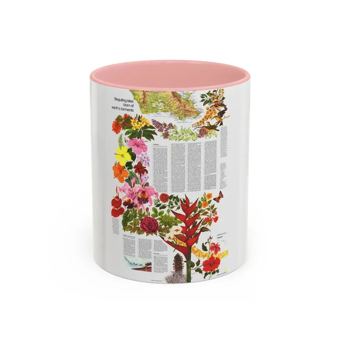 USA - Hawaii, Beguiling Isles (1976) (Map) Accent Coffee Mug 11oz Pink - Go Mug Yourself