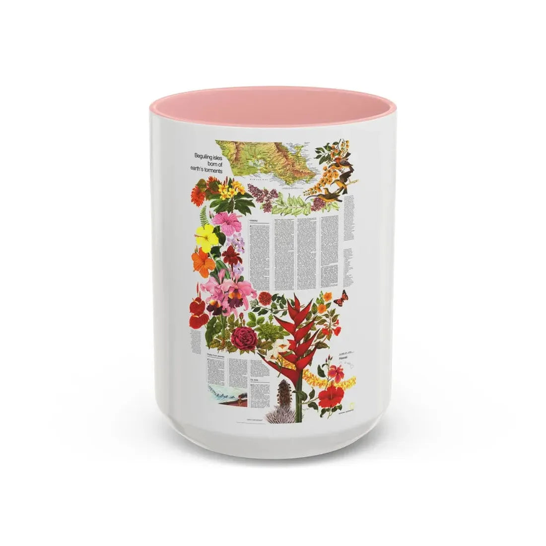 USA - Hawaii, Beguiling Isles (1976) (Map) Accent Coffee Mug 15oz Pink - Go Mug Yourself