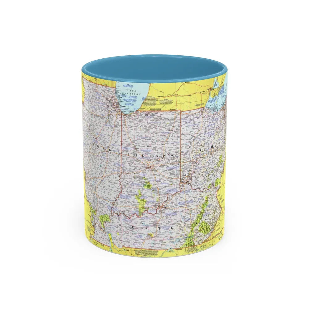 USA - Illinois, Indiana, Ohio, Kentucky 1 (1977) (Map) Accent Coffee Mug 11oz Light Blue - Go Mug Yourself