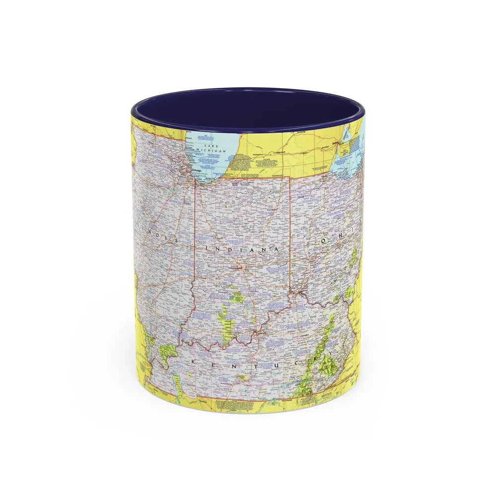 USA - Illinois, Indiana, Ohio, Kentucky 1 (1977) (Map) Accent Coffee Mug 11oz Navy - Go Mug Yourself