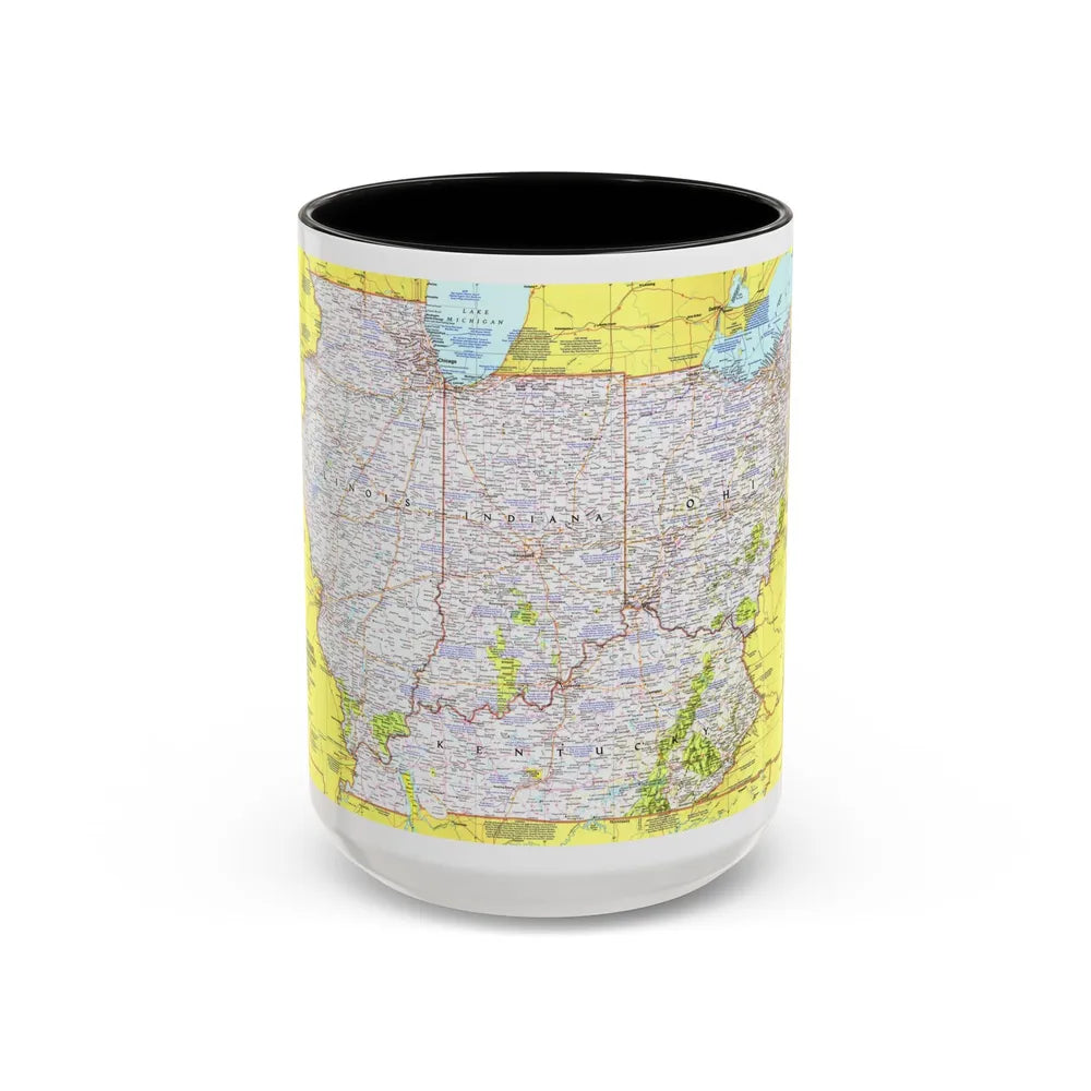 USA - Illinois, Indiana, Ohio, Kentucky 1 (1977) (Map) Accent Coffee Mug 15oz Black - Go Mug Yourself