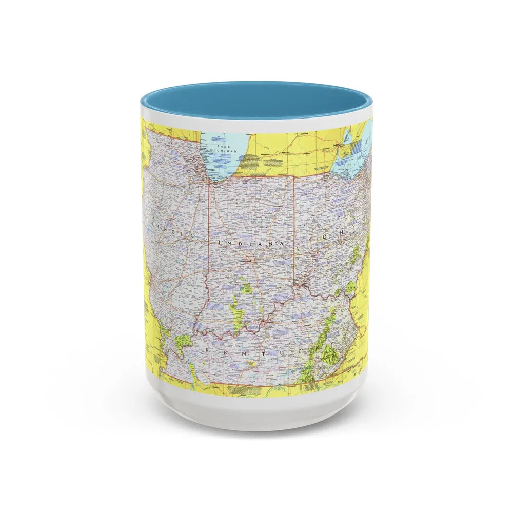 USA - Illinois, Indiana, Ohio, Kentucky 1 (1977) (Map) Accent Coffee Mug 15oz Light Blue - Go Mug Yourself