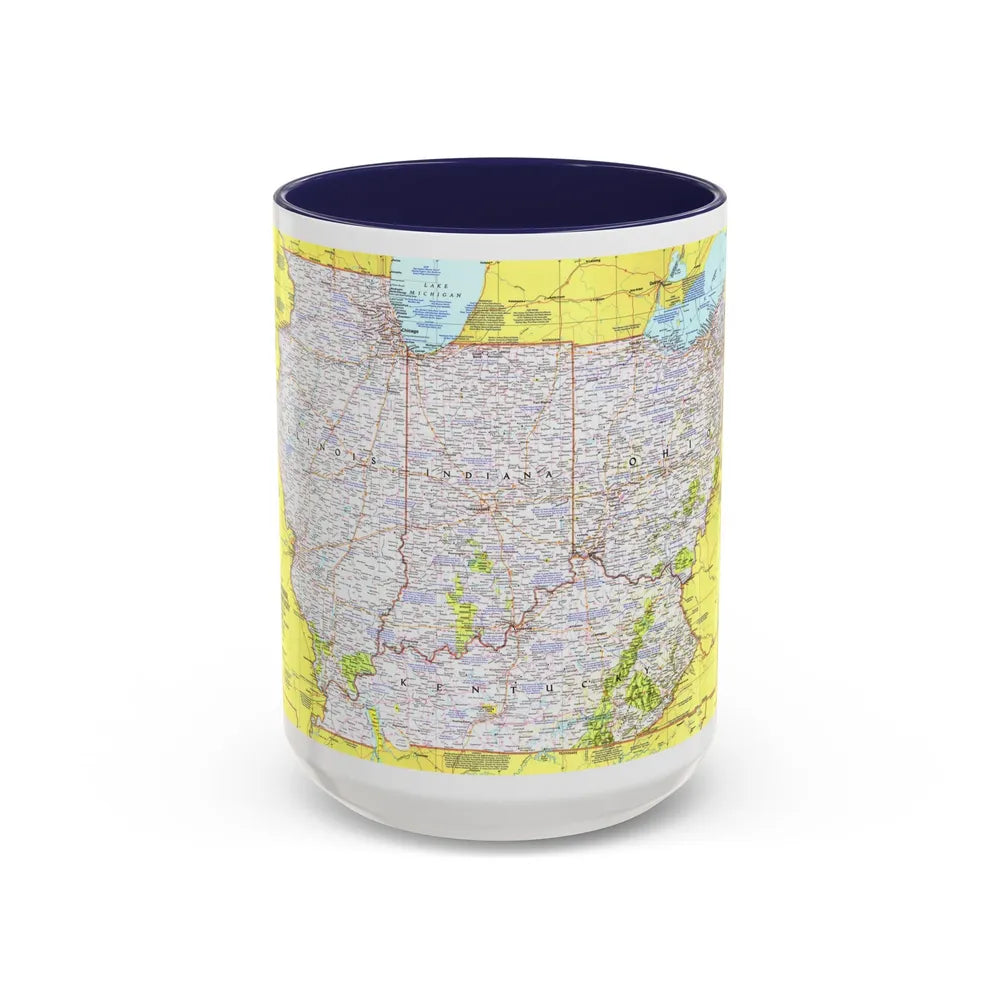 USA - Illinois, Indiana, Ohio, Kentucky 1 (1977) (Map) Accent Coffee Mug 15oz Navy - Go Mug Yourself