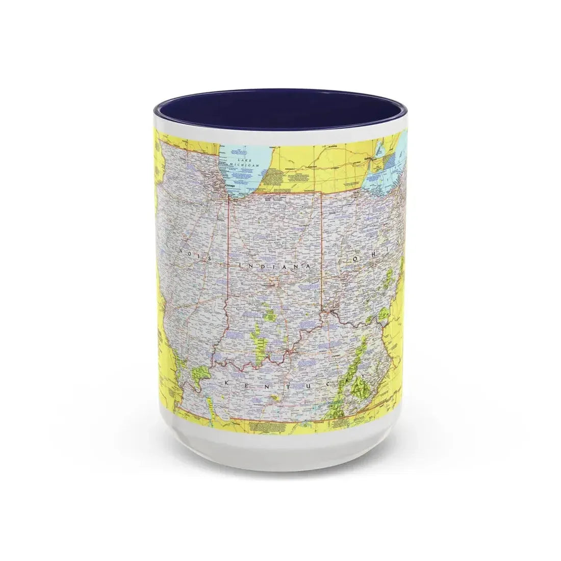 USA - Illinois, Indiana, Ohio, Kentucky 1 (1977) (Map) Accent Coffee Mug 15oz Navy - Go Mug Yourself