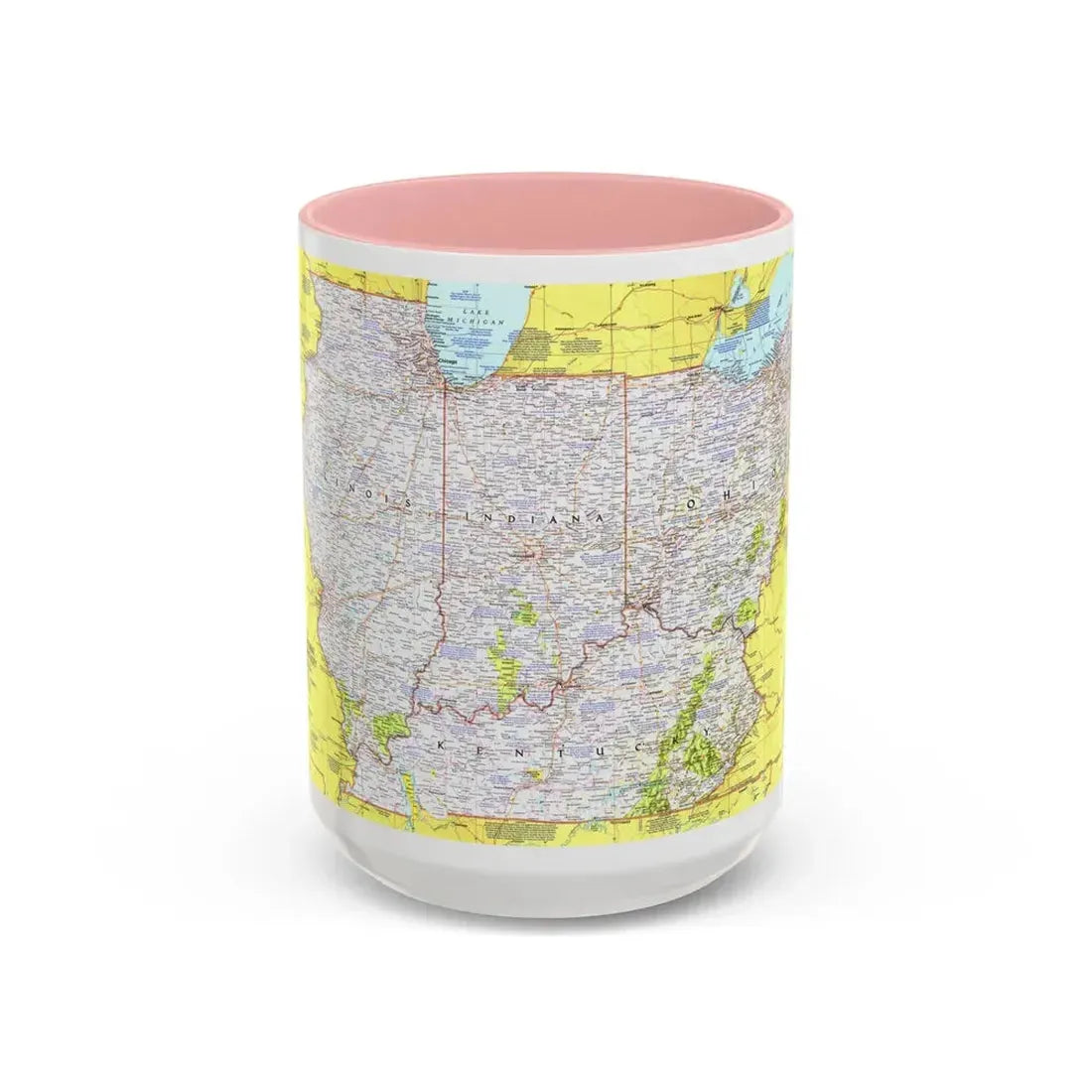 USA - Illinois, Indiana, Ohio, Kentucky 1 (1977) (Map) Accent Coffee Mug 15oz Pink - Go Mug Yourself