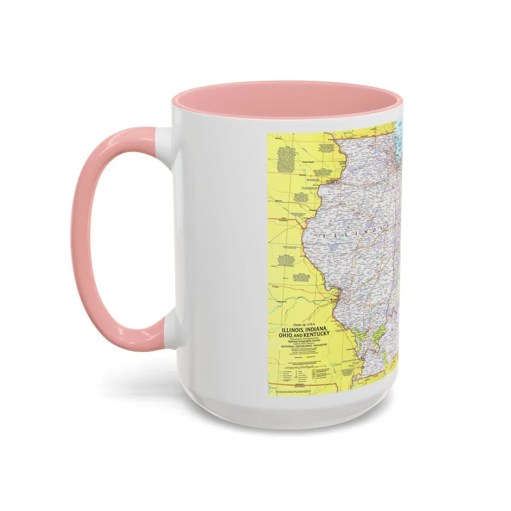 USA - Illinois, Indiana, Ohio, Kentucky 1 (1977) (Map) Accent Coffee Mug - Go Mug Yourself