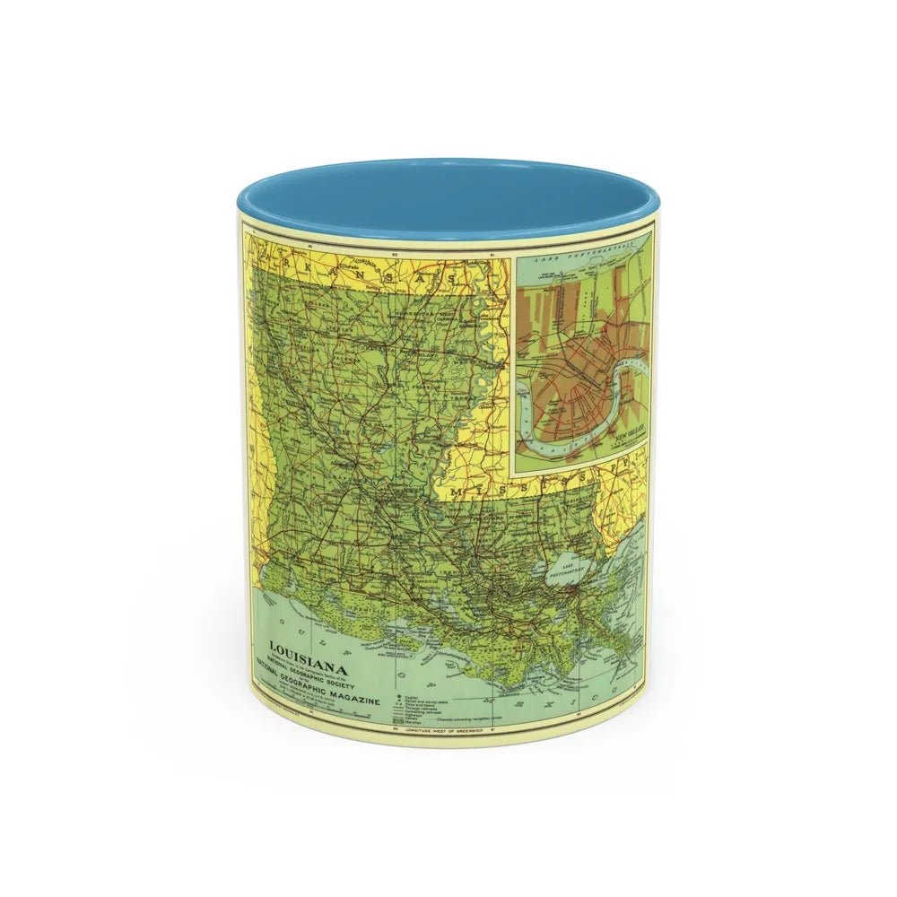 USA - Louisiana (1930) (Map) Accent Coffee Mug-11oz-Light Blue-Go Mug Yourself