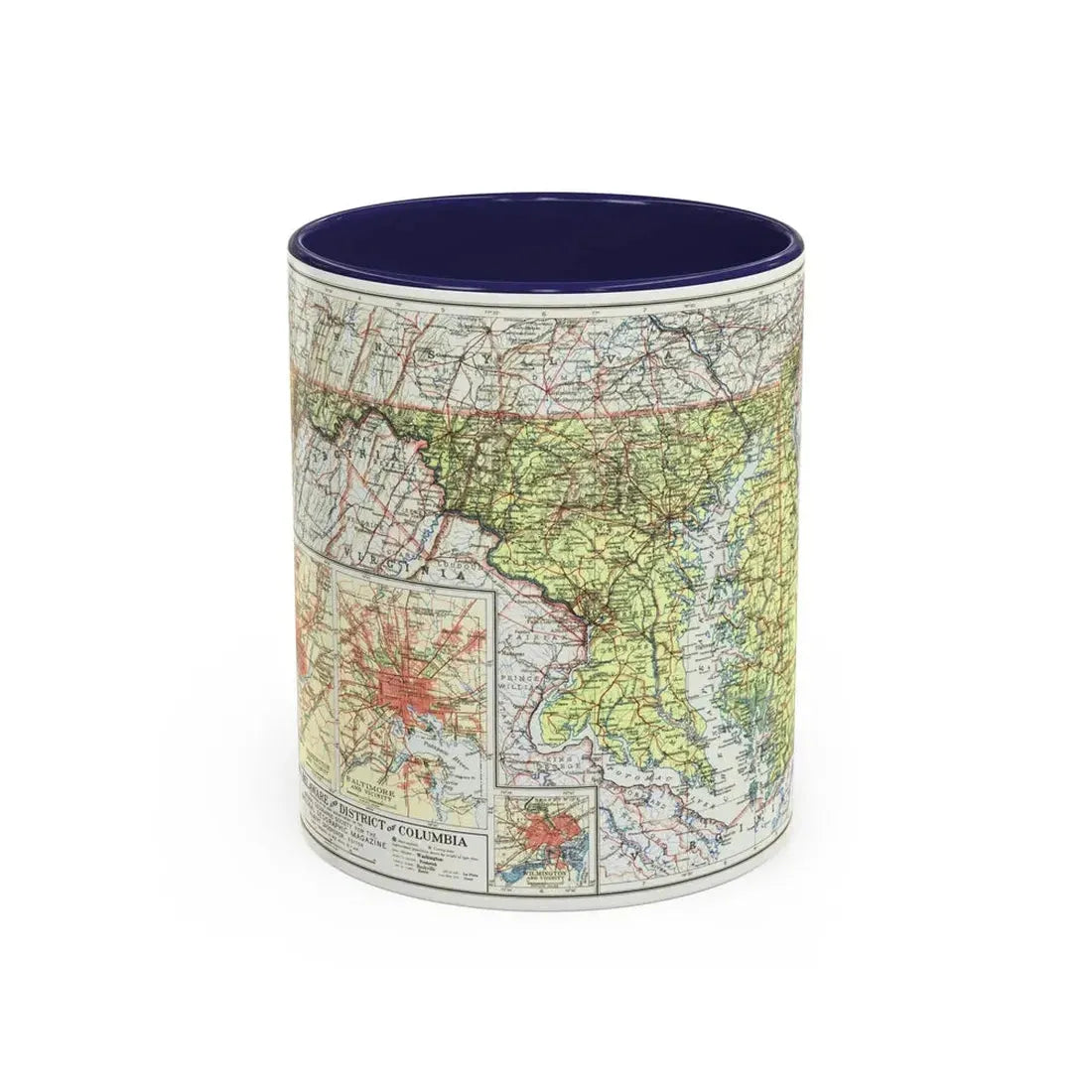 USA - Maryland, Delaware (1927) (Map) Accent Coffee Mug 11oz Navy - Go Mug Yourself