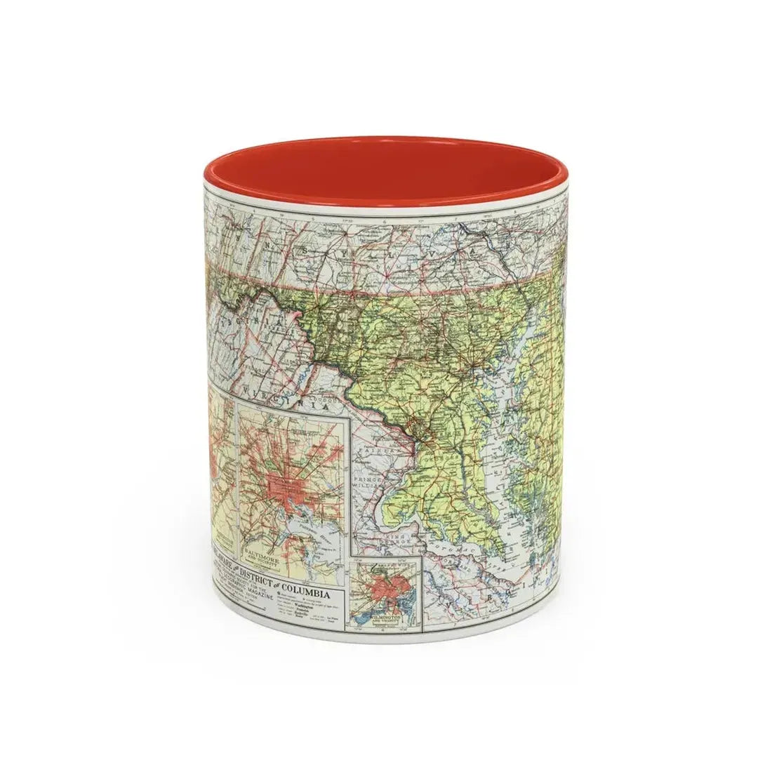 USA - Maryland, Delaware (1927) (Map) Accent Coffee Mug 11oz Red - Go Mug Yourself